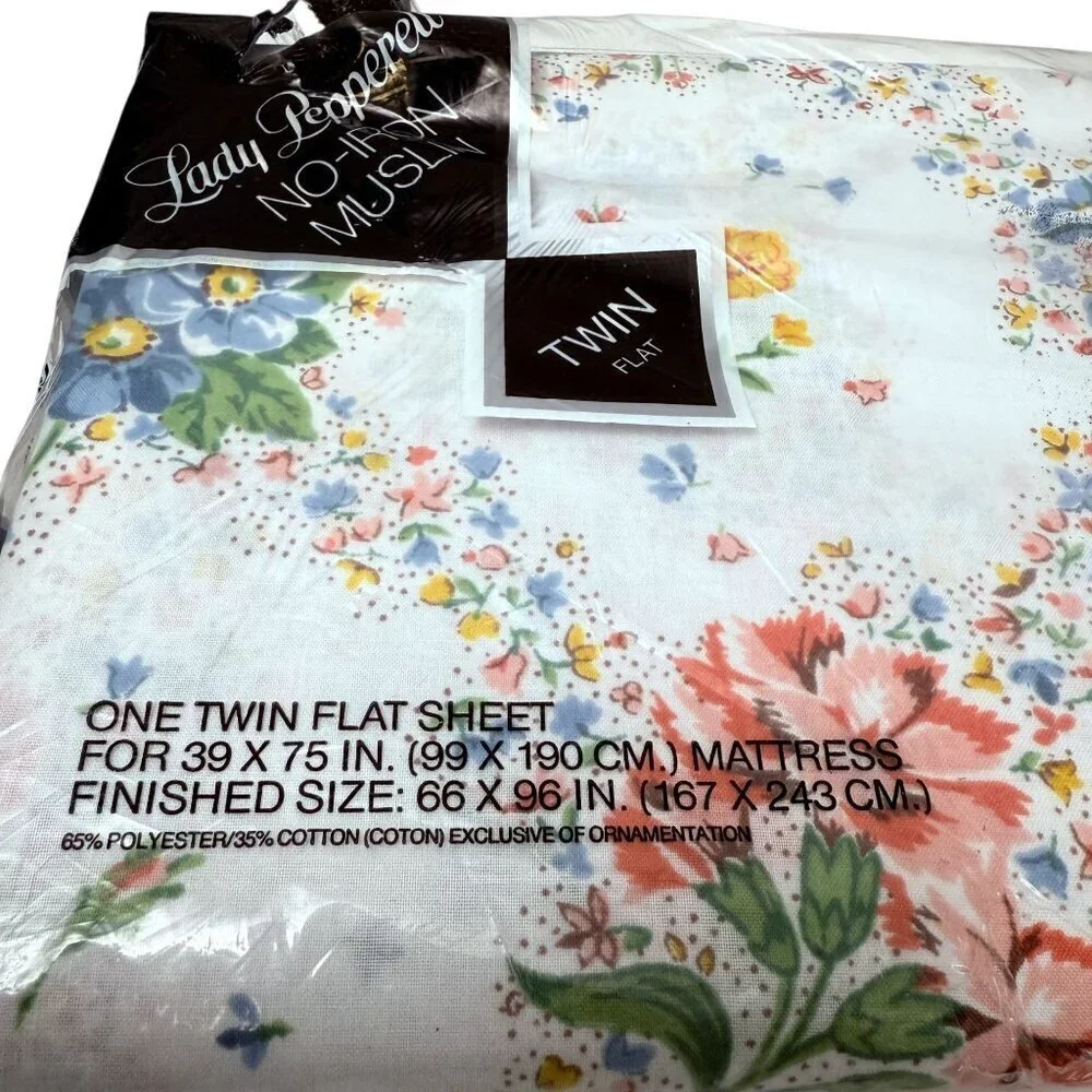 Lady Pepperell Sheet Twin Flat Stephanie Cottage Floral Cotton Blend New Vintage